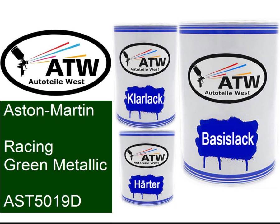 Aston-Martin, Racing Green Metallic, AST5019D: 500ml Lackdose + 500ml Klarlack + 250ml Härter - Set, von ATW Autoteile West.